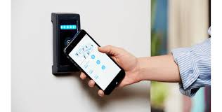 Smartphone screen displaying a mobile access control app with an unlock button.


