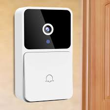 Smart doorbell camera with a built-in button and two-way audio speaker.